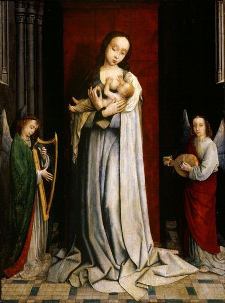 Gerard David Madonna and Child with Two Music Making Angels